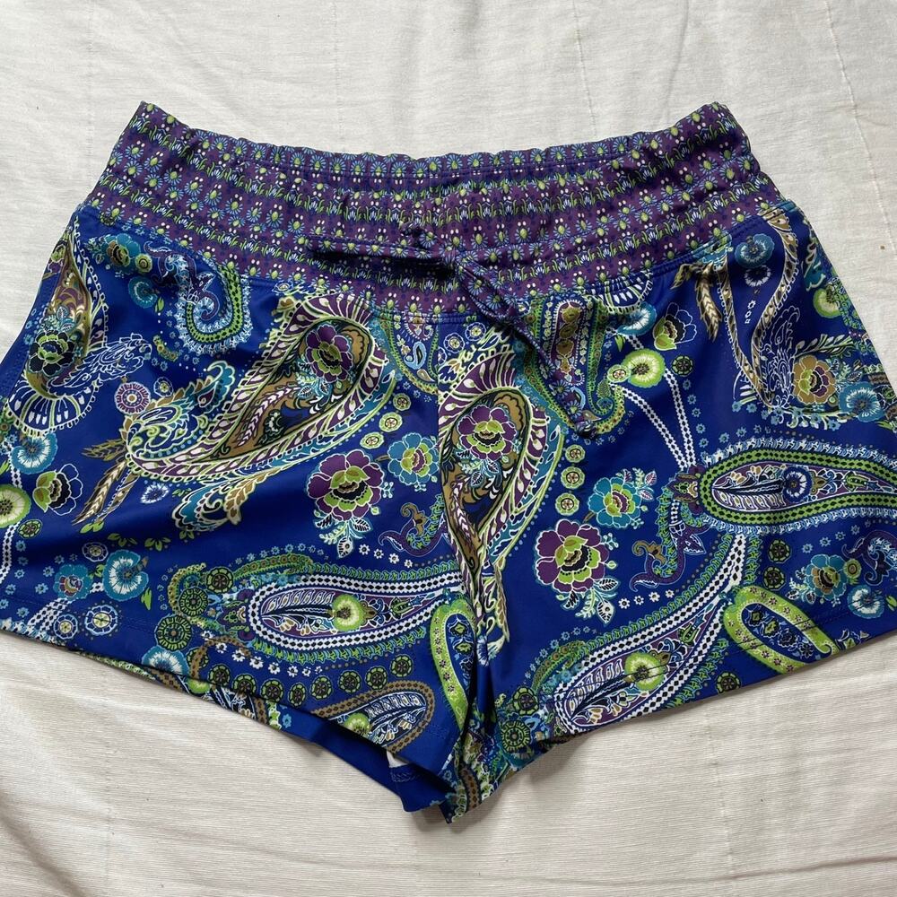 Athleta Blue Paisley Print Swim Shorts Sz Medium Women's Lined Drawstring